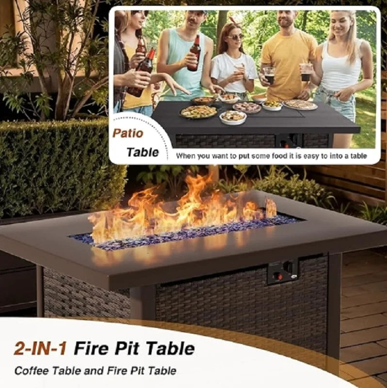 7-Piece All-Weather PE Rattan Patio Furniture Set w/Fire Pit Table