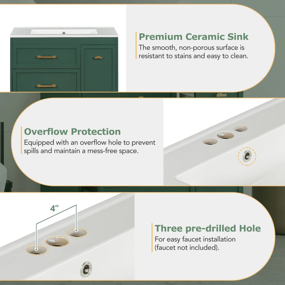 Classic 30" Bathroom Vanity Set w/Premium Ceramic Sink