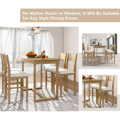 Farmhouse Counter Height 5-Piece Dining Set with Upholstered Chairs – Stylish farmhouse dining set for 4, featuring a rustic table with cushioned chairs for cozy dining.