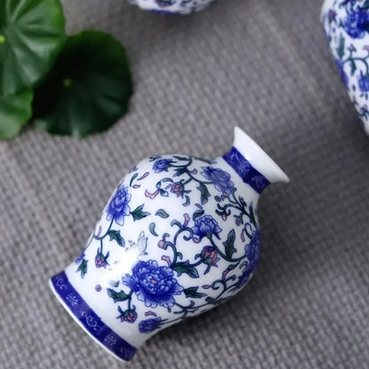 Traditional Asian Blue & White Mini Decorative Porcelain Jar