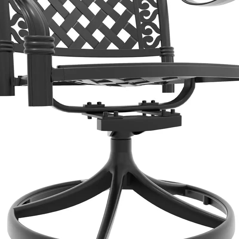   3 or 5-Piece All-Weather Black Cast Aluminum Patio Set w/Swivel Chairs & Cushions