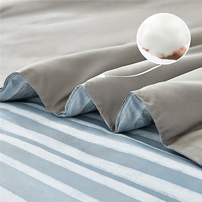 Light Blue Blue & White Striped Queen Comforter Set featuring soft microfiber bedding, ideal for creating a serene retreat in your home.