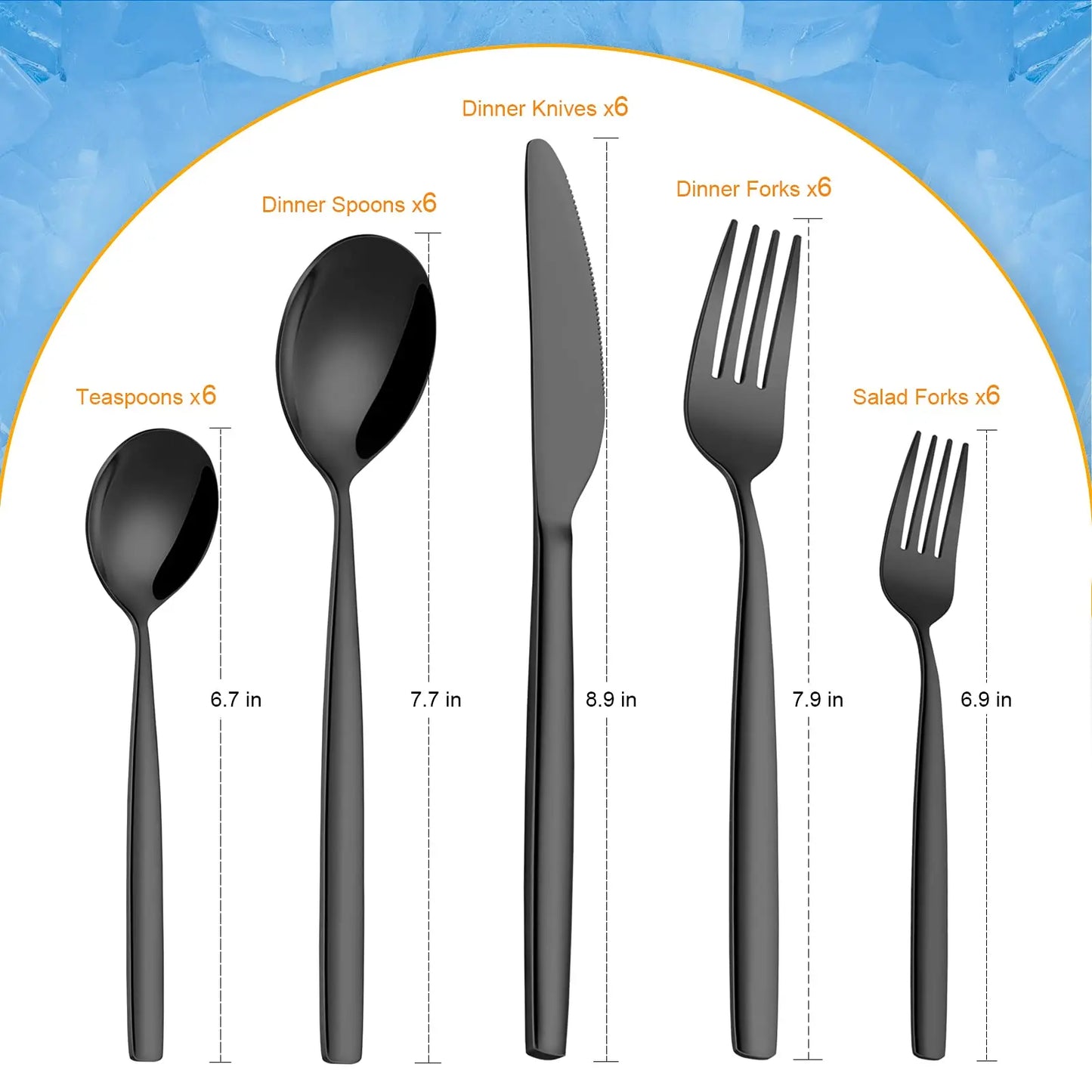 30-Piece Black Stainless Steel Flatware Set, Service for 6 providing coordinated black flatware set service for six