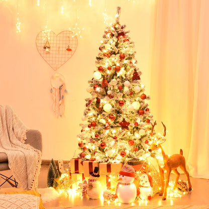 Artificial Pre-lit 6FT Hinged Snow Flocked Christmas Tree
