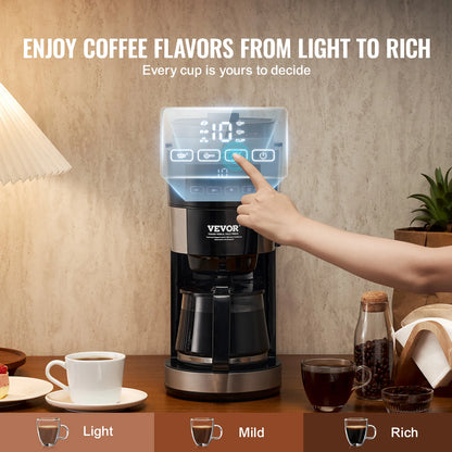 Grind & Brew Coffee Maker with Built-In Grinder, 10-Cup Drip Coffee Machine with Adjustable Strength & Coarseness