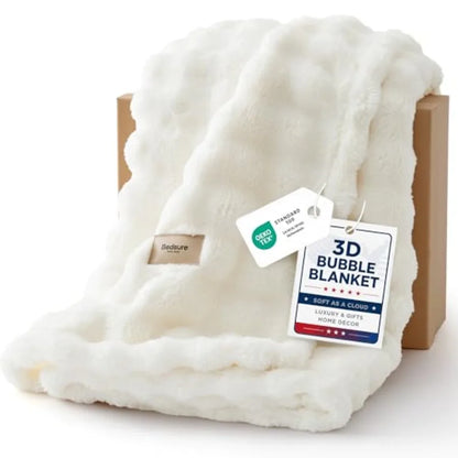 50x60 Off-White 3D Fleece Bubble Throw Blanket featuring a plush 3D bubble texture