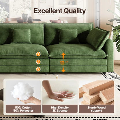 Modern Beige Chenille Upholstered Modular L-shaped Sectional Sofa w/Memory Foam Cushions