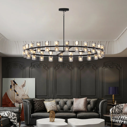 "Wagon Wheel over Table"~Modern 48" Black Round Light Fixture