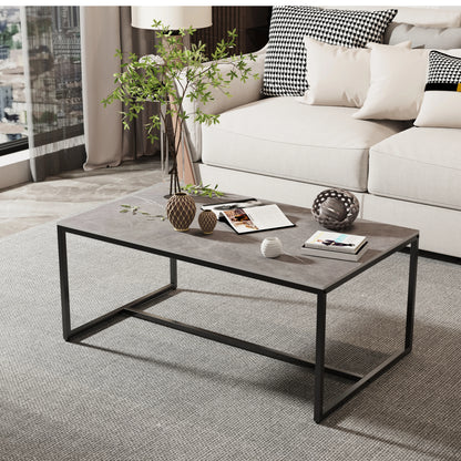 Rectangular Sintered Stone Coffee Table w/Black Metal Frame