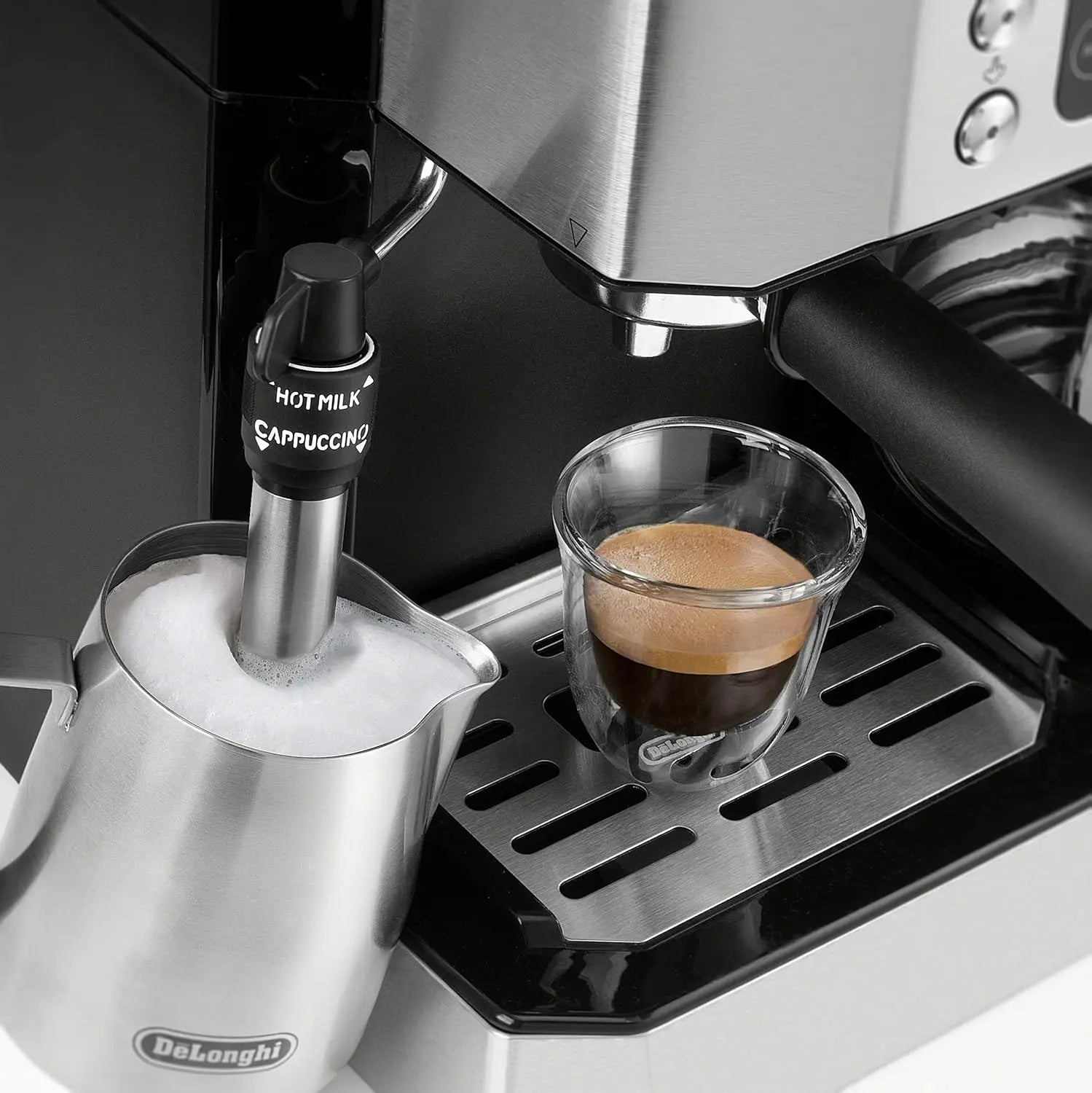 Programmable digital touchscreen of the De'Longhi All-In-One Coffee & Espresso Machine, allowing easy settings for daily coffee brewing.