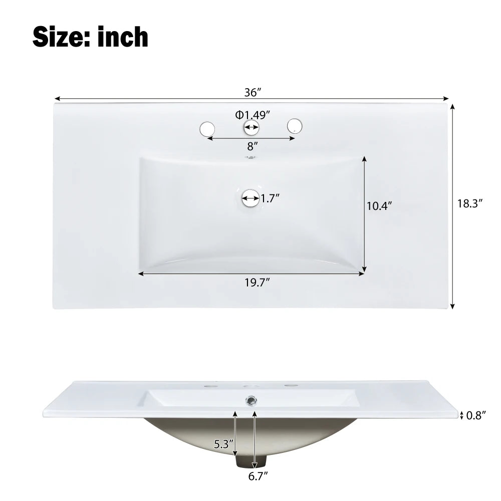 Classic & Elegant 36" Bathroom Vanity with Ceramic Sink