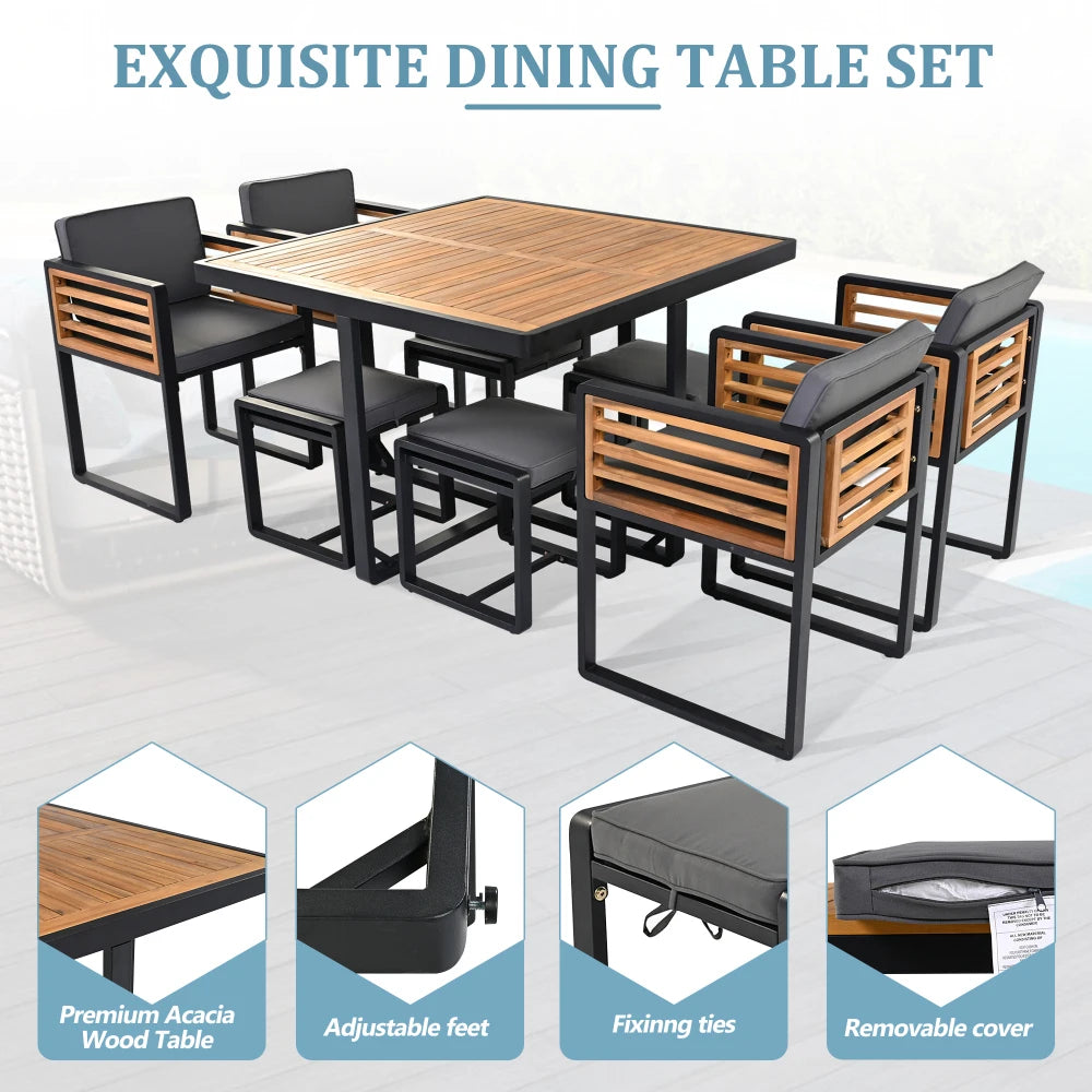 Acacia Wood 9-Piece Patio Dining Set