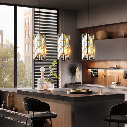 Modern Black Finish Crystal Pendant Light- Pack of 3