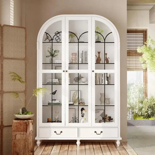 White Arched Curio Cabinet w/Glass Doors