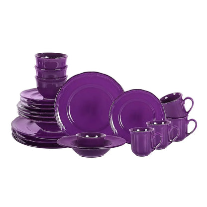 Set of 8" salad plate from the French Countryside Antique Purple Stoneware Dinnerware Set, ideal for a charming farmhouse meal.