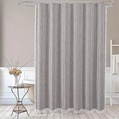 Boho Farmhouse Cotton Linen Shower Curtain