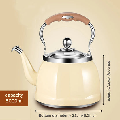 Rust-resistant 304 stainless steel tea kettle in beige color, ideal for traditional kitchen decor.