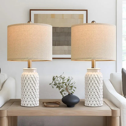 Versatile Farmhouse Style of the Set of 2 Modern 20.5" White Ceramic Bedside Lamps, showcasing their appeal as essential modern ceramic bedside lamps.