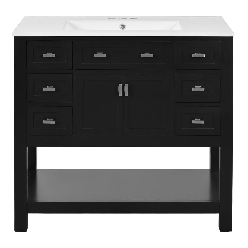Modern 36'' Independent Bathroom Vanity w/Mounted Ceramic Sink