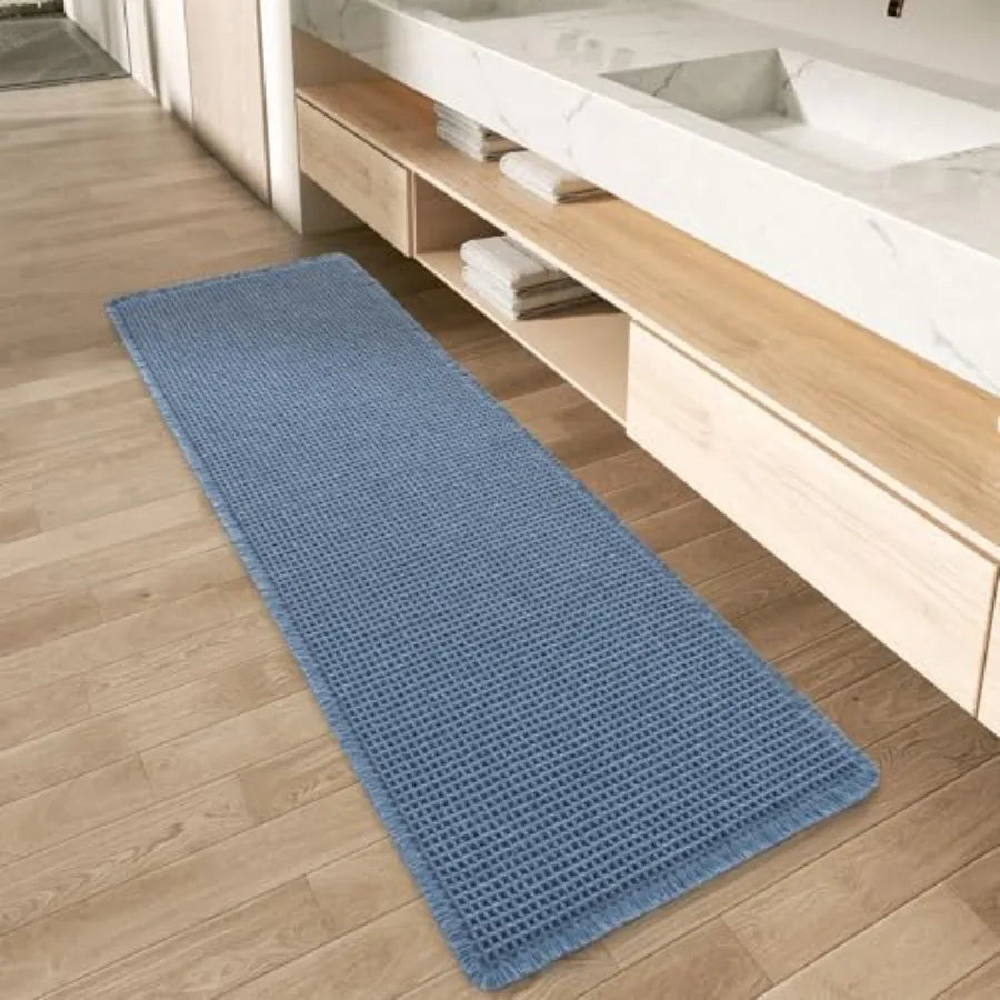 Blue Super Absorbent Upgraded Waffle Runner Rug  