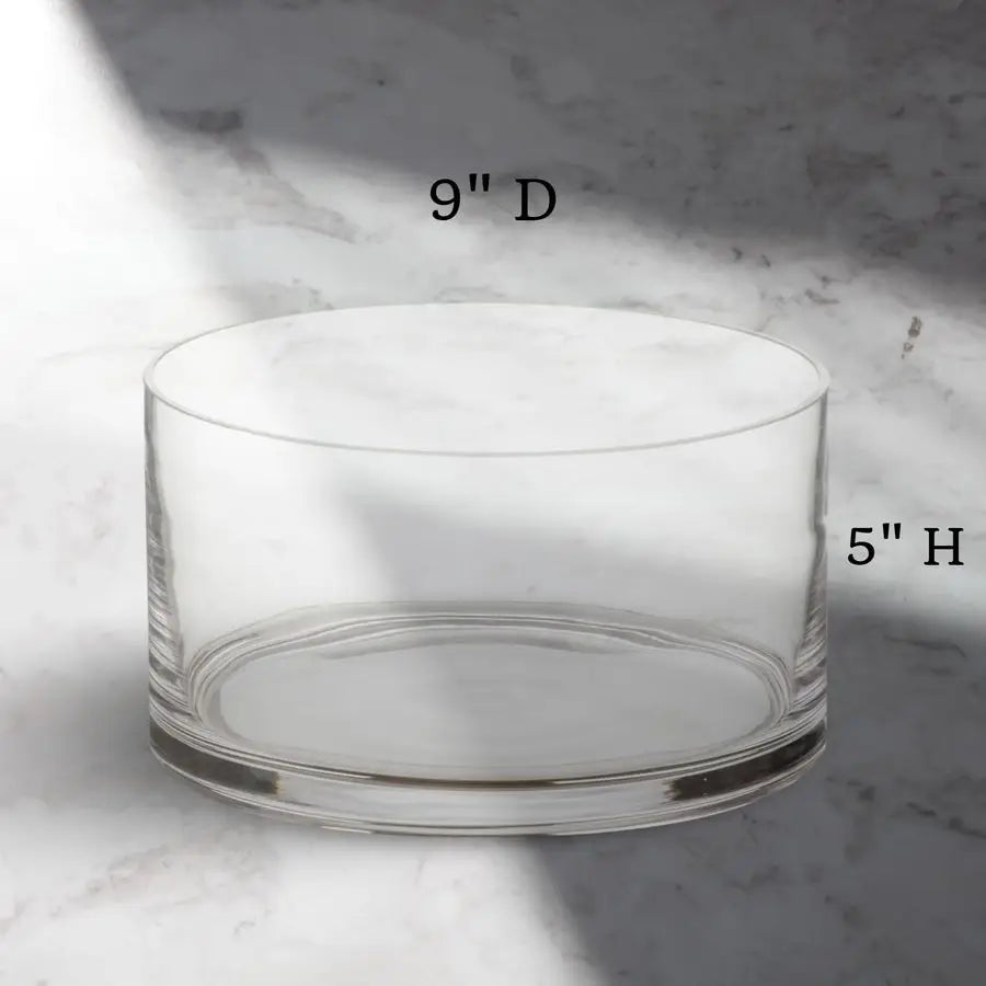 Close-up of the craftsmanship on the 9" Clear Handcrafted Glass Salad Bowl, demonstrating its quality and durability.