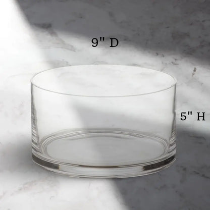 Close-up of the craftsmanship on the 9" Clear Handcrafted Glass Salad Bowl, demonstrating its quality and durability.