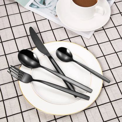 30-Piece Black Stainless Steel Flatware Set, Service for 6 with sleek black stainless steel utensils and polished handles