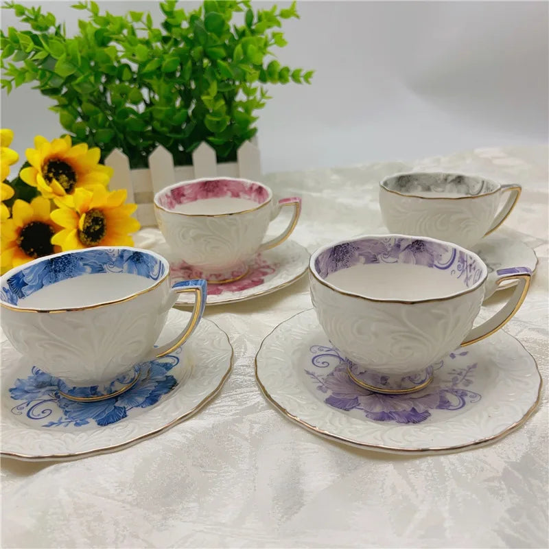 Exquisite Afternoon Tea Coffee Cup & Saucer Sets w/Gold Trim