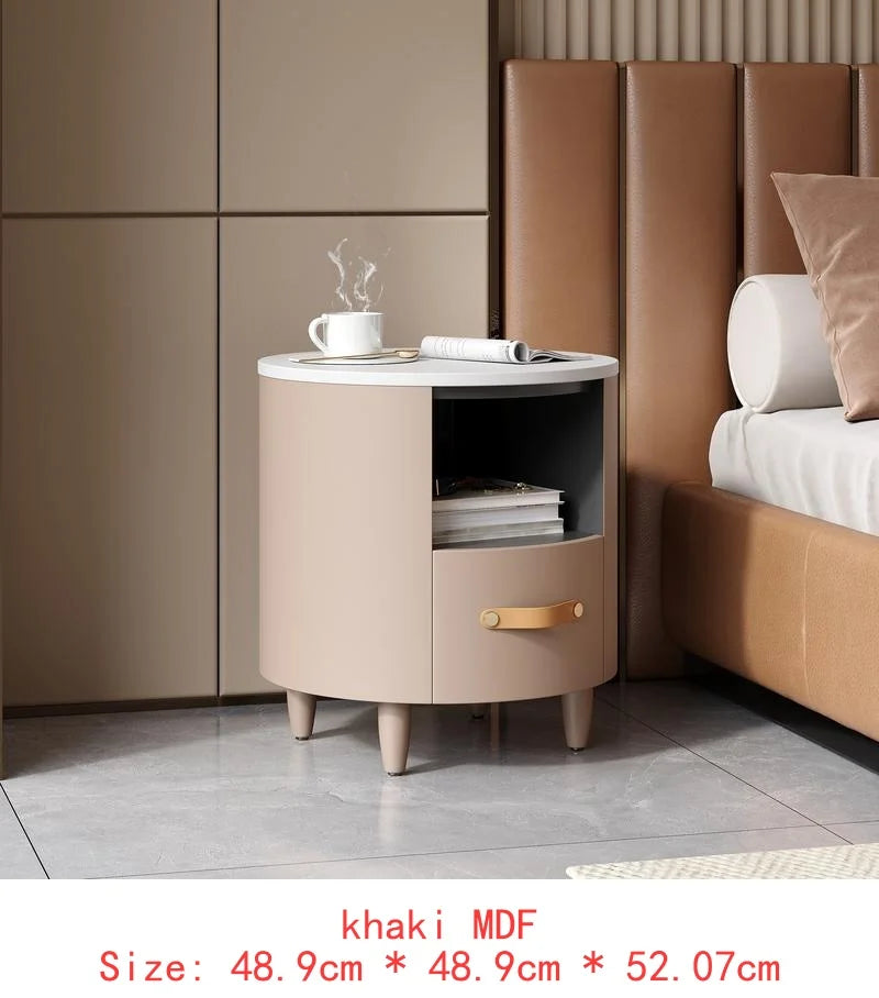 Minimalist & Modern Round Bedside Table with Storage Drawer