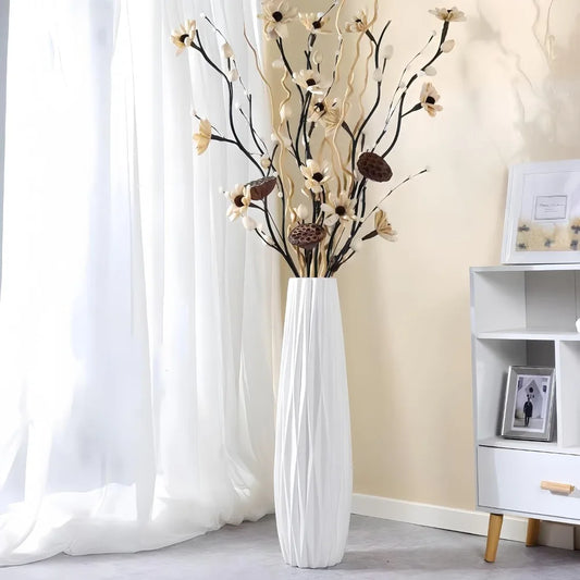 White 24" Tall Ceramic Floor Vase
