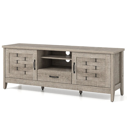 Close-up of the Woven Doors on the Rustic Farmhouse TV Stand.