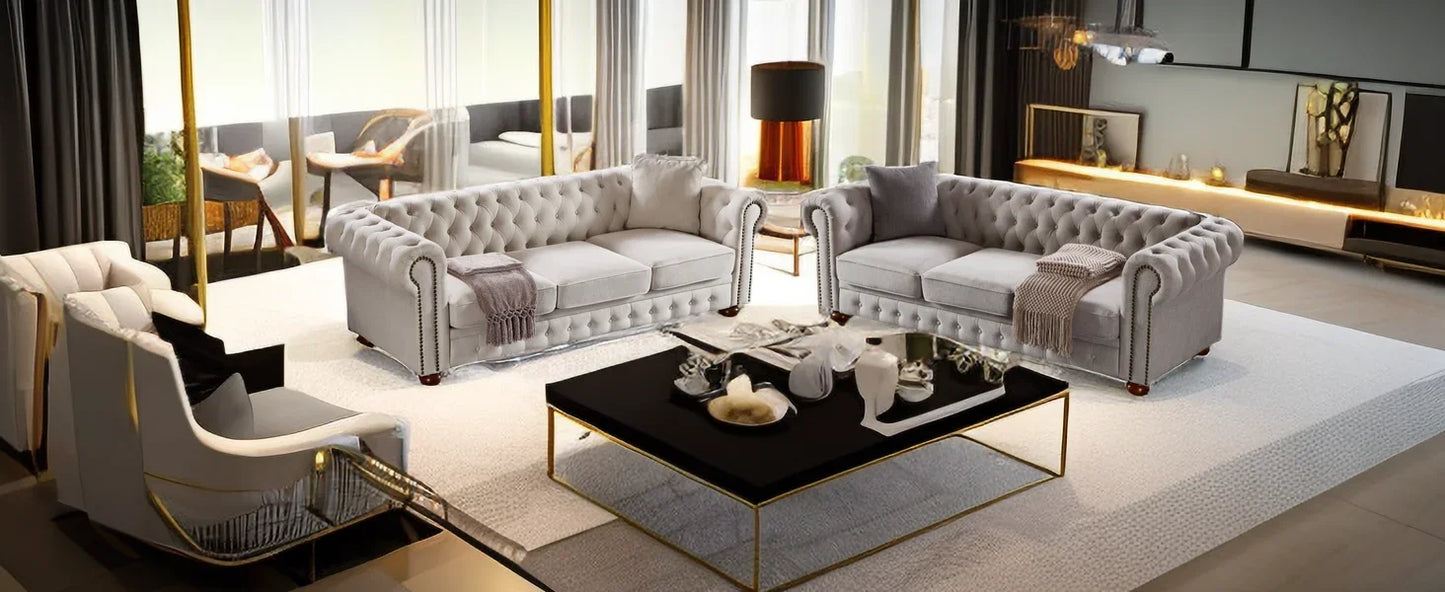 Classic & Luxurious 3-Seater Chesterfield Sofa w/Nailhead Trim