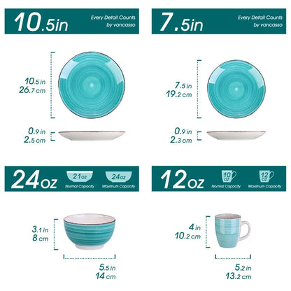 16-Piece Vintage Turquoise Ceramic Dinnerware Set