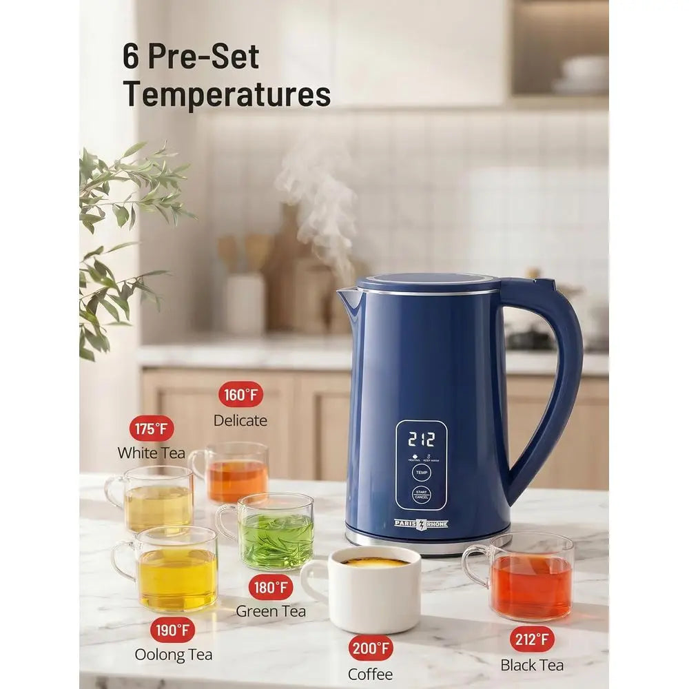 1.7L Temperature Control Electric Kettle with 6 Presets, LED Display & 4-Hour Keep Warm, temperature control electric kettle control panel and presets