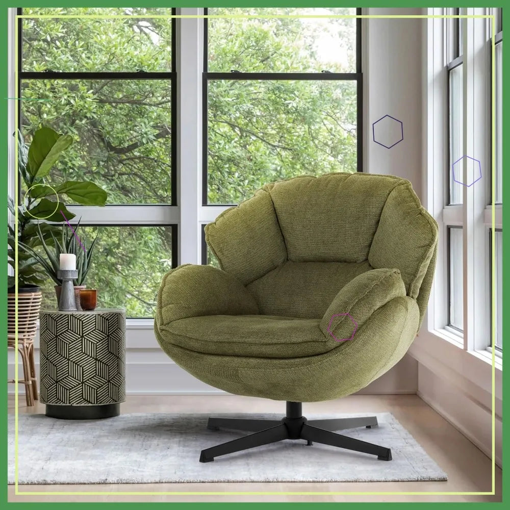 Modern Green Swivel Armchair – An upholstered accent chair with a smooth 360° swivel design, perfect for your living room.