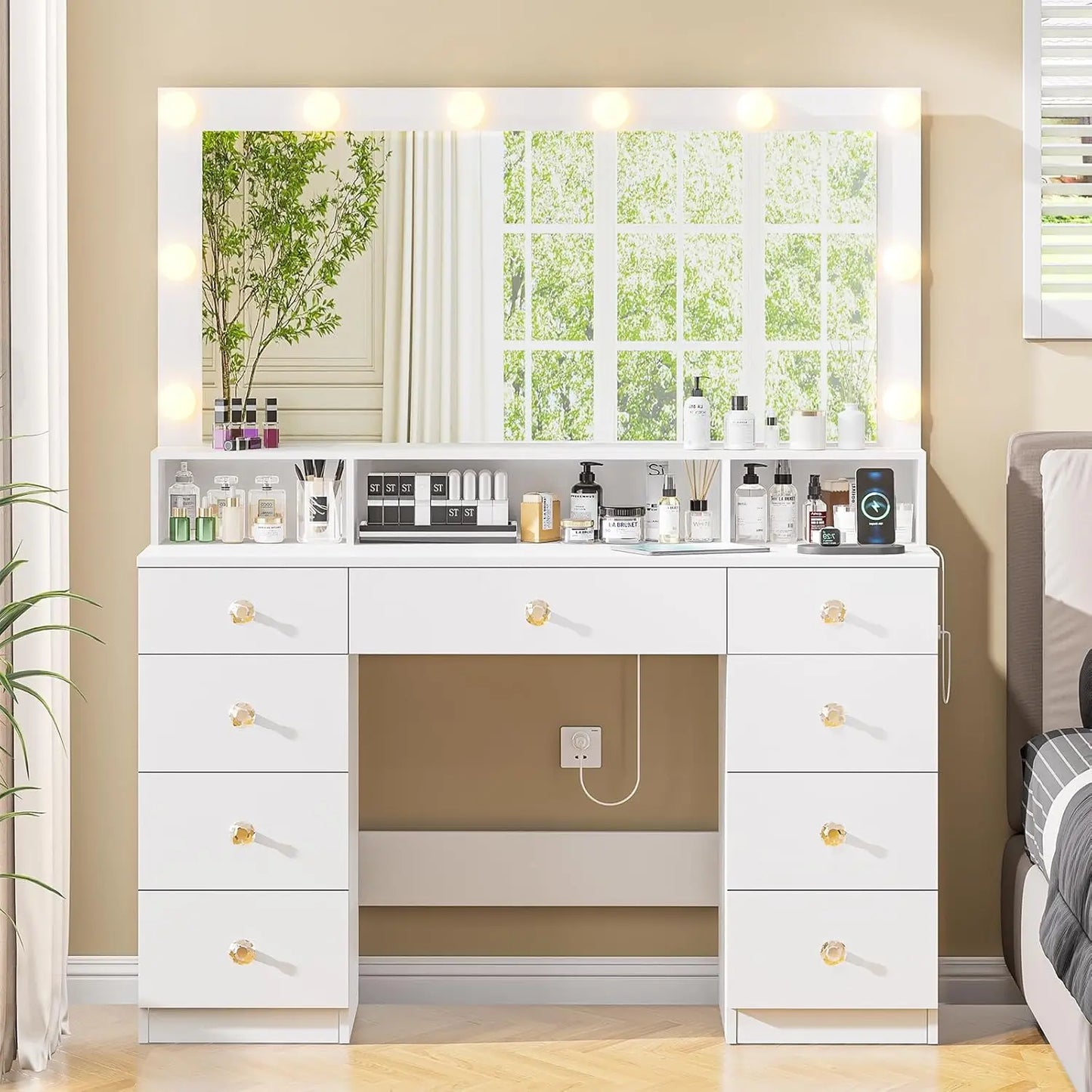 Large Makeup Vanity Desk w/Mirror and Lights