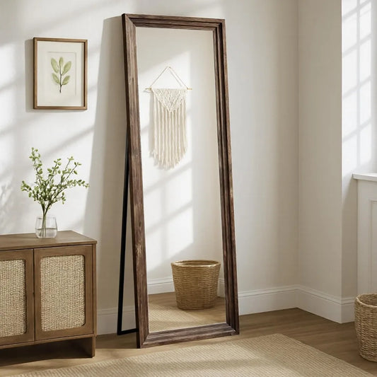 Exquisite Full Length Farmhouse Wood Floor Mirror w/Stand