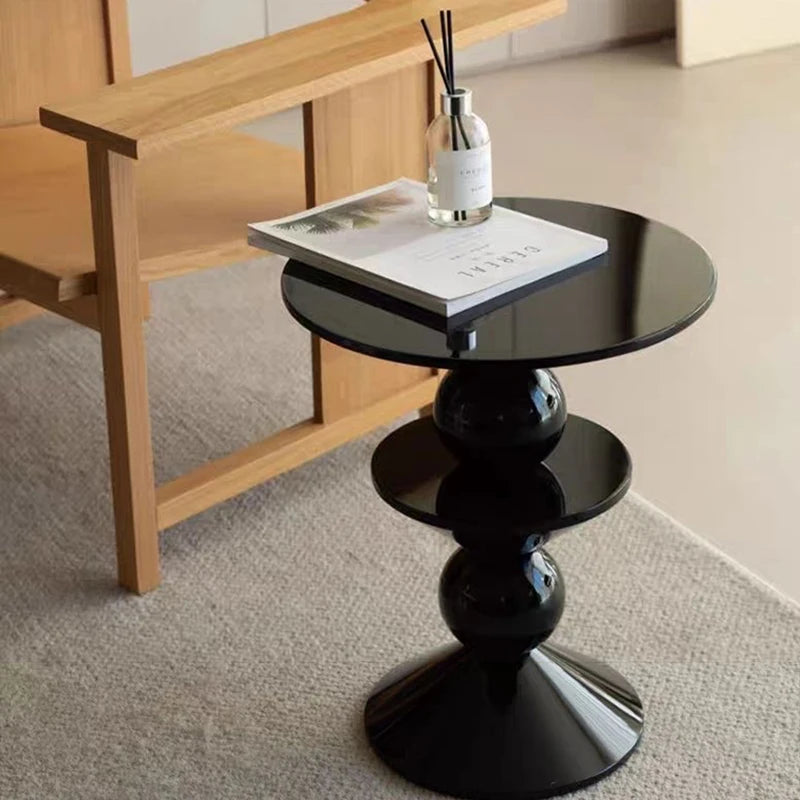 Modern Geometric FRP Black Round Side Table w/a High-gloss Finish