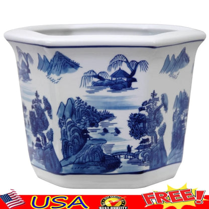 Handmade Blue & White  Porcelain Landscape Planter