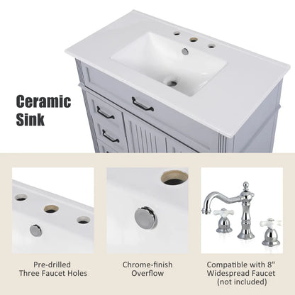 Freestanding 36" White Bathroom Vanity w/Ceramic Sink