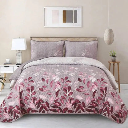 3-Piece Queen Floral Quilt Set, Lightweight Reversible Farmhouse Coverlet with 2 Pillow Shams - decorative queen farmhouse coverlet