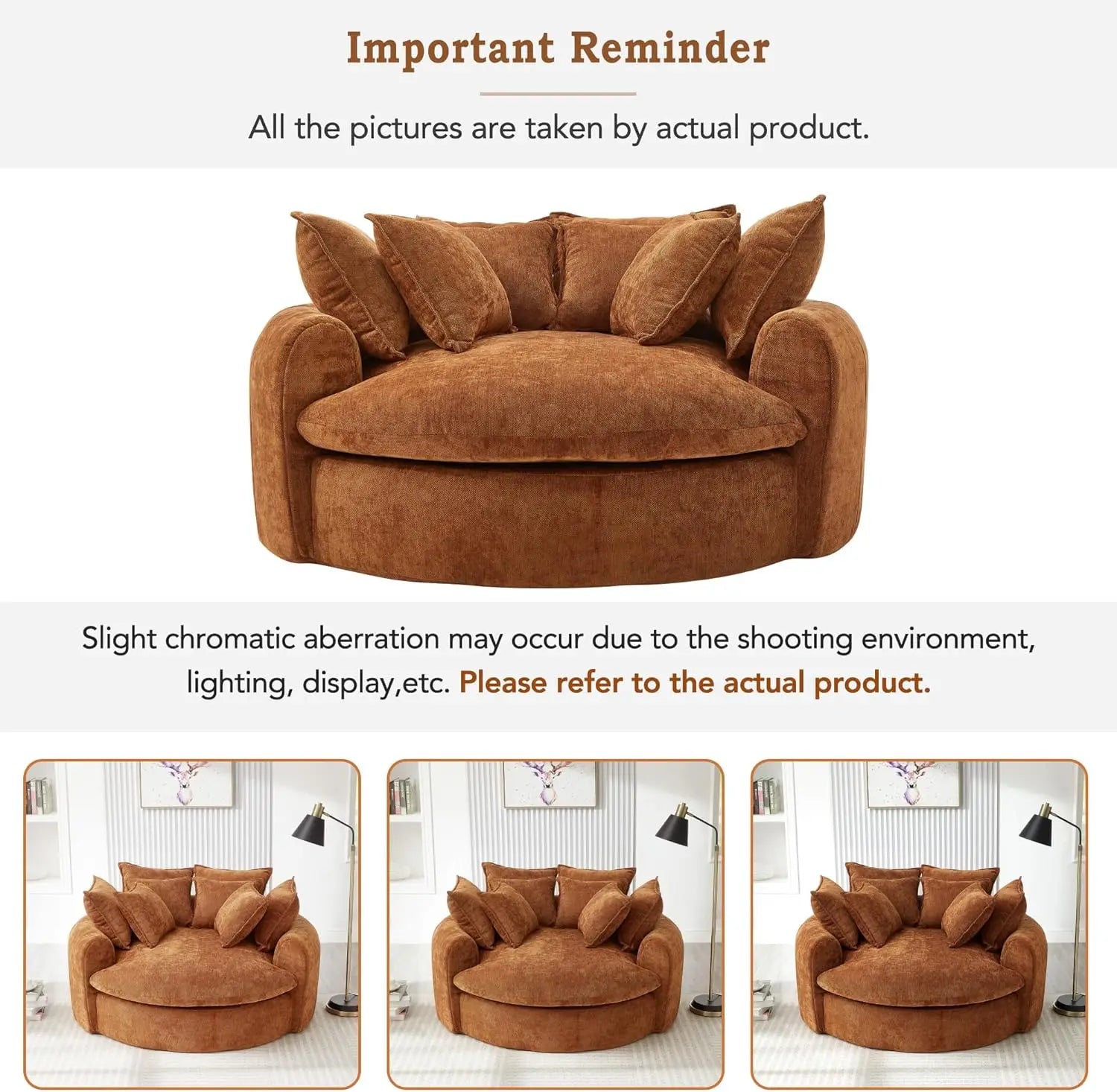 Chenille Round Chaise Lounge Sofa – Oversized Circular Cuddle Chair with dual-layer foam cushioning for deep comfort.