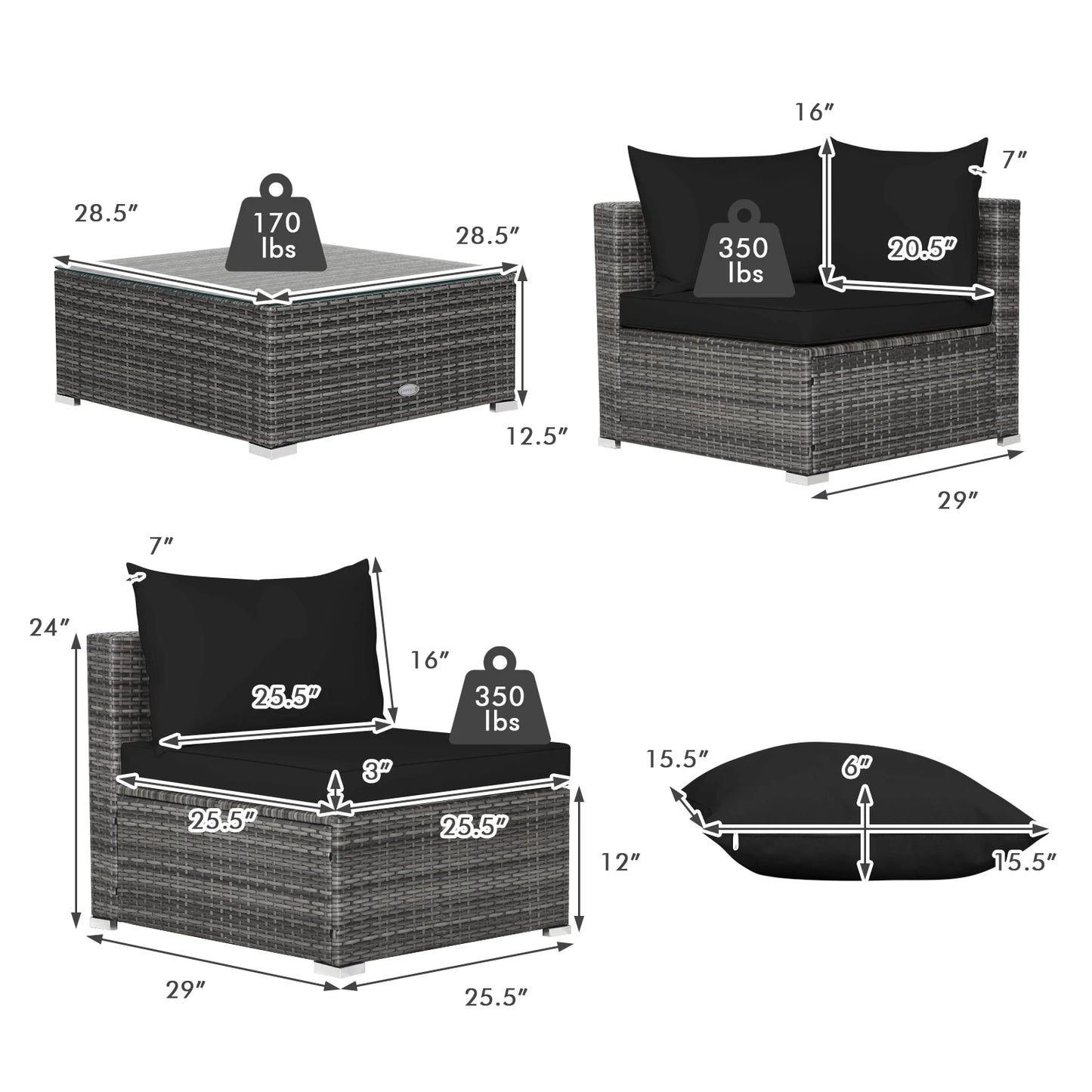 Modern 7-Piece PE Rattan Sectional Sofa Set