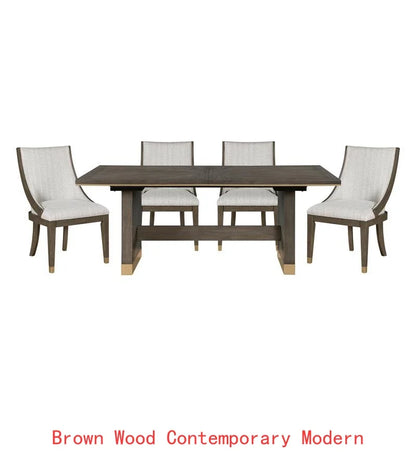 Modern Brown Finish 9-Piece Dining Table Set w/Extension + 8 Upholstered Armchairs