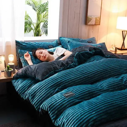 BowLift Corduroy Duvet Cover Set - Ribbed Velvet Plush with 2 Pillowcases, king-size corduroy duvet cover set