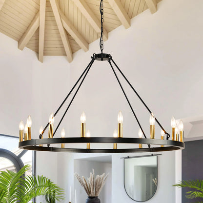 Rustic Farmhouse 16-Light Wagon Wheel Chandelier