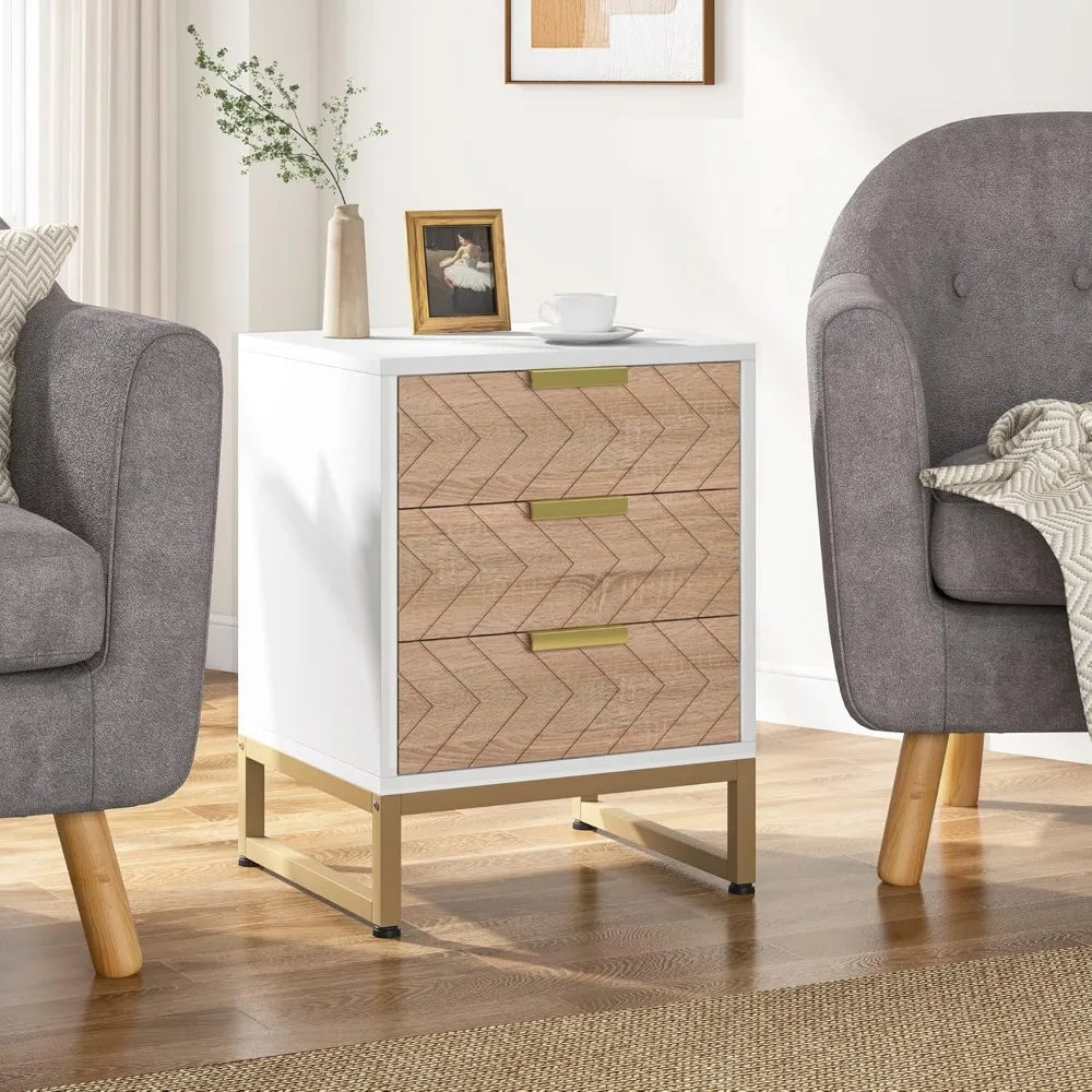 Stunning 3 Drawer Nightstand w/Chevron Design set of 2