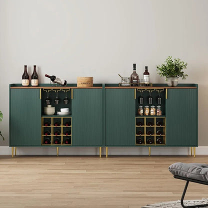Modern Green Wine Bar Cabinet w/Fluted Texture