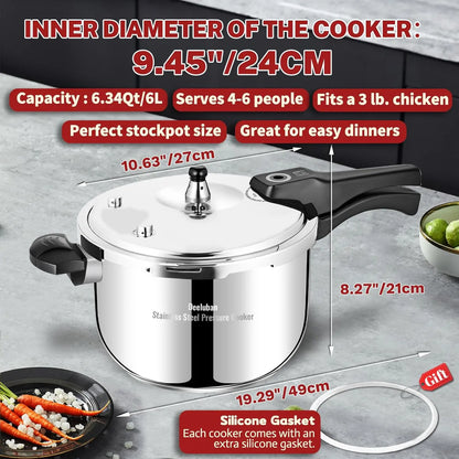 6.3 Quart Induction Compatible Stainless Steel Pressure Cooker by HomelyOasis, touch control panel for easy operation