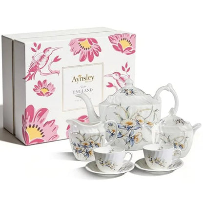 Beautifully packaged Aynsley Fine Bone China Tea Set, perfect as a gift for tea enthusiasts.